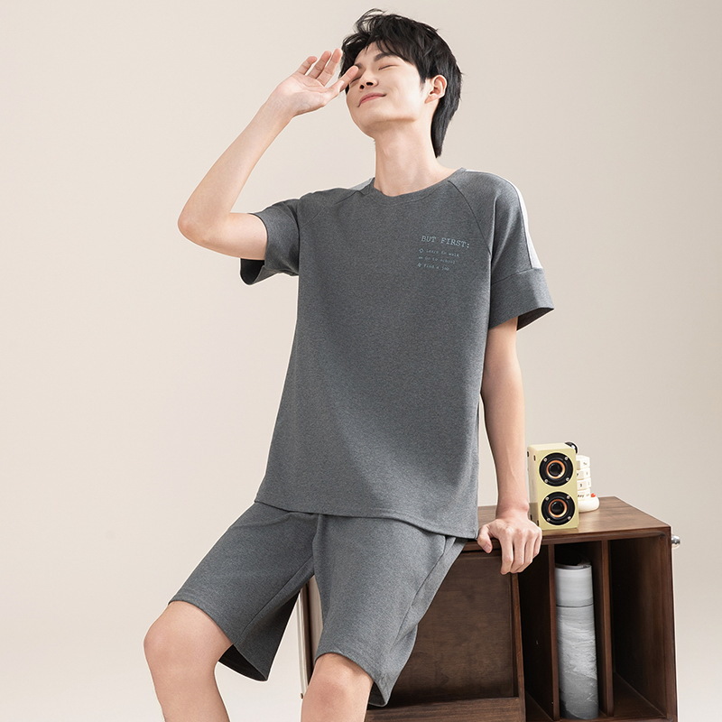 Pure Cotton Pajamas for Boys Summer Thin Short-Sleeved Suit Men's Korean Style Shorts Can Be Worn Outside Home Clothes Pure Cotton Summer