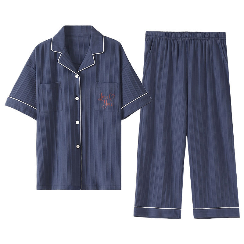 Pijama de algodón 100% de pareja pantalones de manga corta de primavera y verano para hombres ropa de algodón delgada para mujer de verano