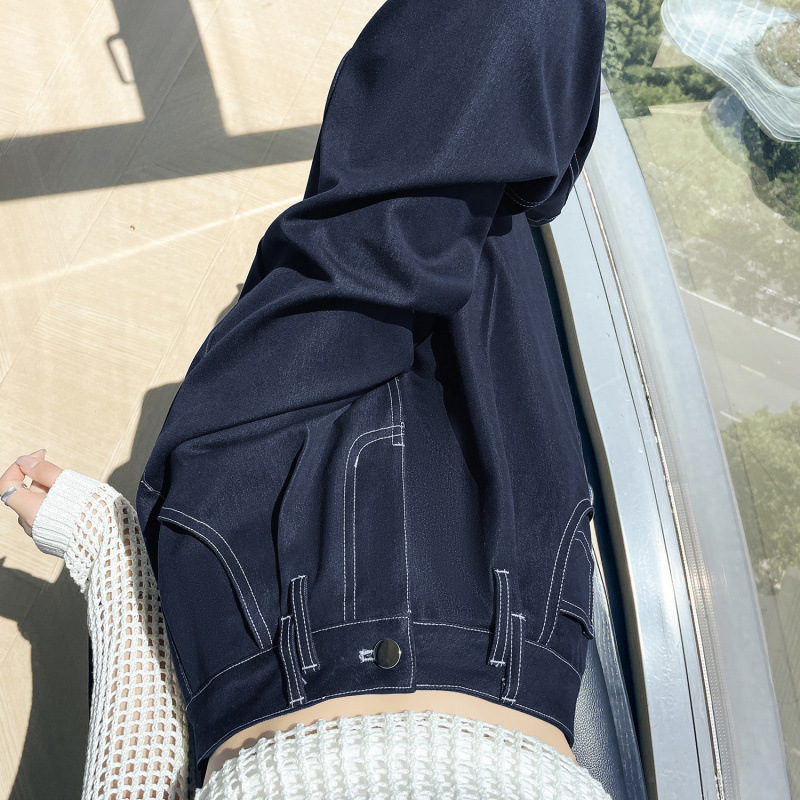 深蓝色竹节软牛仔裤女2025秋季新款高腰直筒垂感宽松阔腿裤拖地裤|undefined