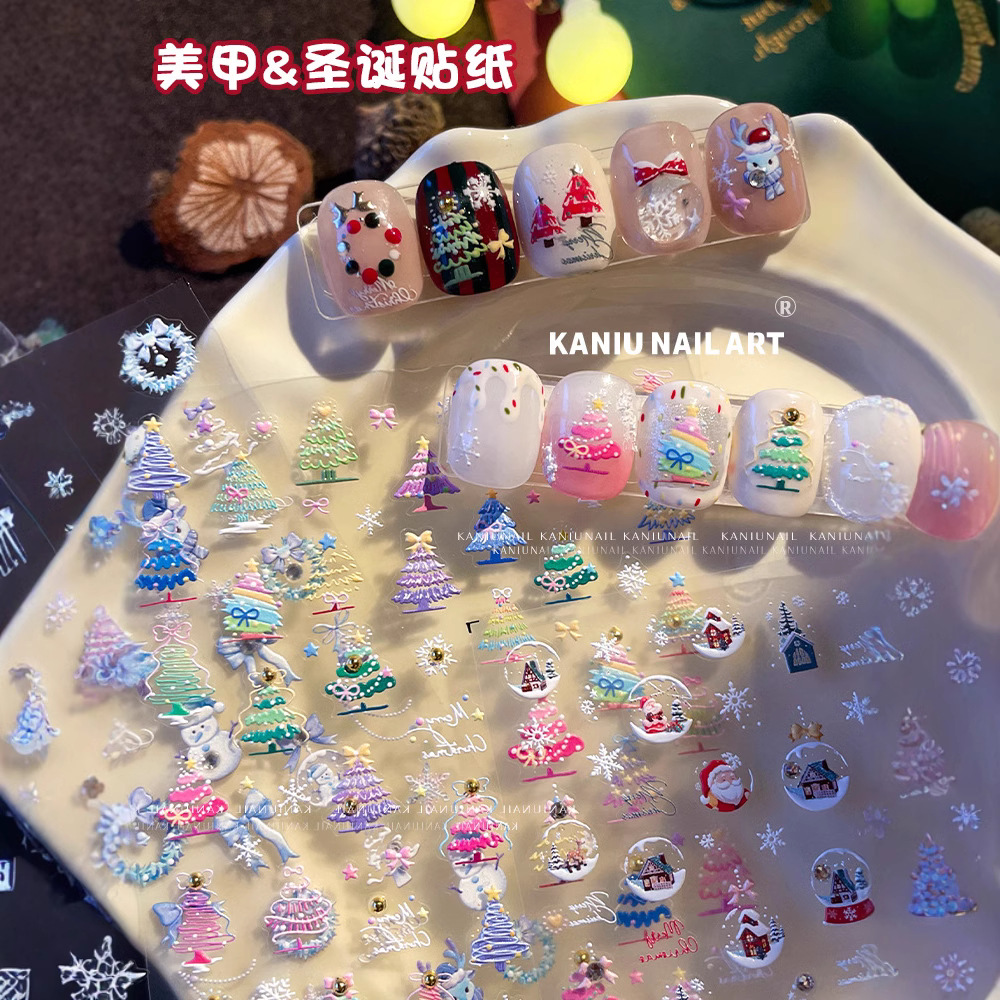 Manicure dopamina dedo pegatinas de cristal perforación calentamiento pegatinas de Navidad 2025 nuevo estereoscopio en relieve pegatinas de uñas decoración al por mayor