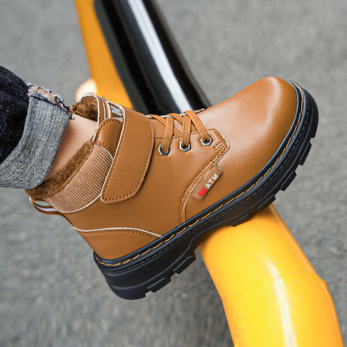 Boys 'Martin boots with cotton in winter, middle-aged children's cotton shoes to keep warm for primary and secondary school students' thick cotton shoes