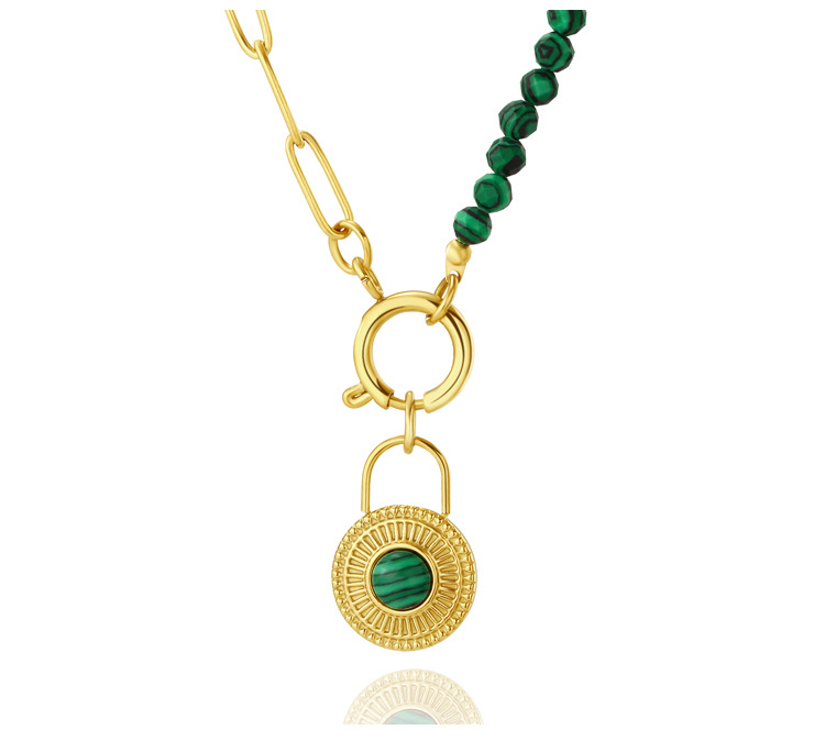 Simple Style Lock Stainless Steel Pendant Necklace Plating Natural Stone Stainless Steel Necklaces_colorza_2