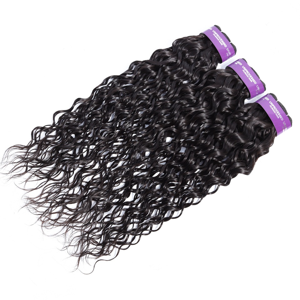 Fibra de vidrio cabello humano real Peluca europea y americana pelo cortina paquete agua onda cabello humano liso cabello humano