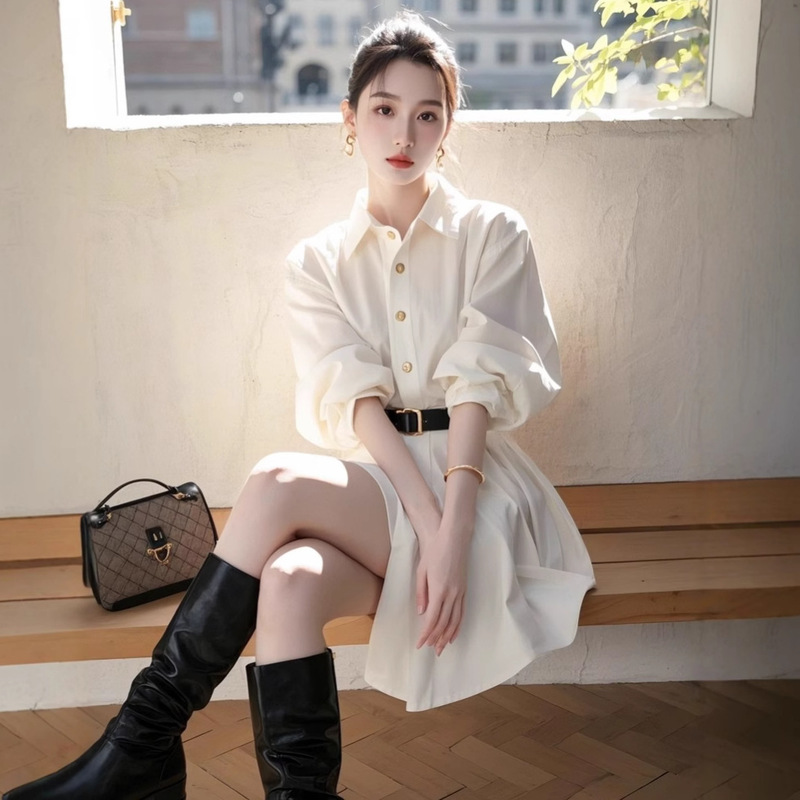 2025 This Year's Popular Shirt Dress for Small People, Beautiful and Unique, Small Fragrant White Waist Dress, Elegant Elegant