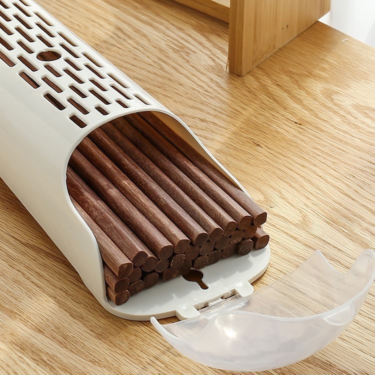 シンプルなキッチン蓋付き箸筒壁掛け式プラスチック箸籠棚多機能水切り箸収納ケース|undefined