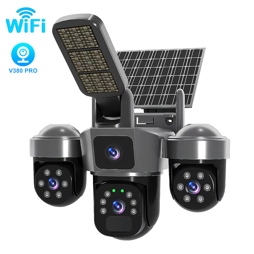 Comercio exterior transfronterizo V380pro solar HD triple lente 4G cámara de vigilancia de lámparas callejeras WiFi impermeable