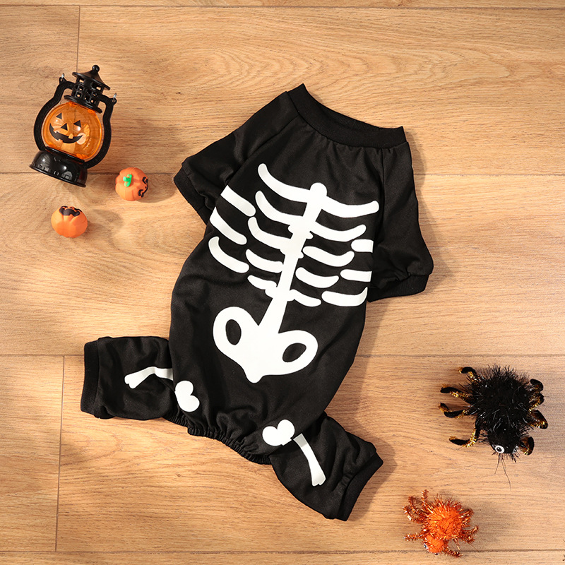 Ropa de perros de mascotas fiesta de Halloween cuatro patas extraña esqueleto disfraz de luces nocturnas explotadoras transfronterizas al por mayor