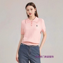 商场专柜品质夏季女式短袖冰丝针织衫麻花甜美设计休闲潮流上衣