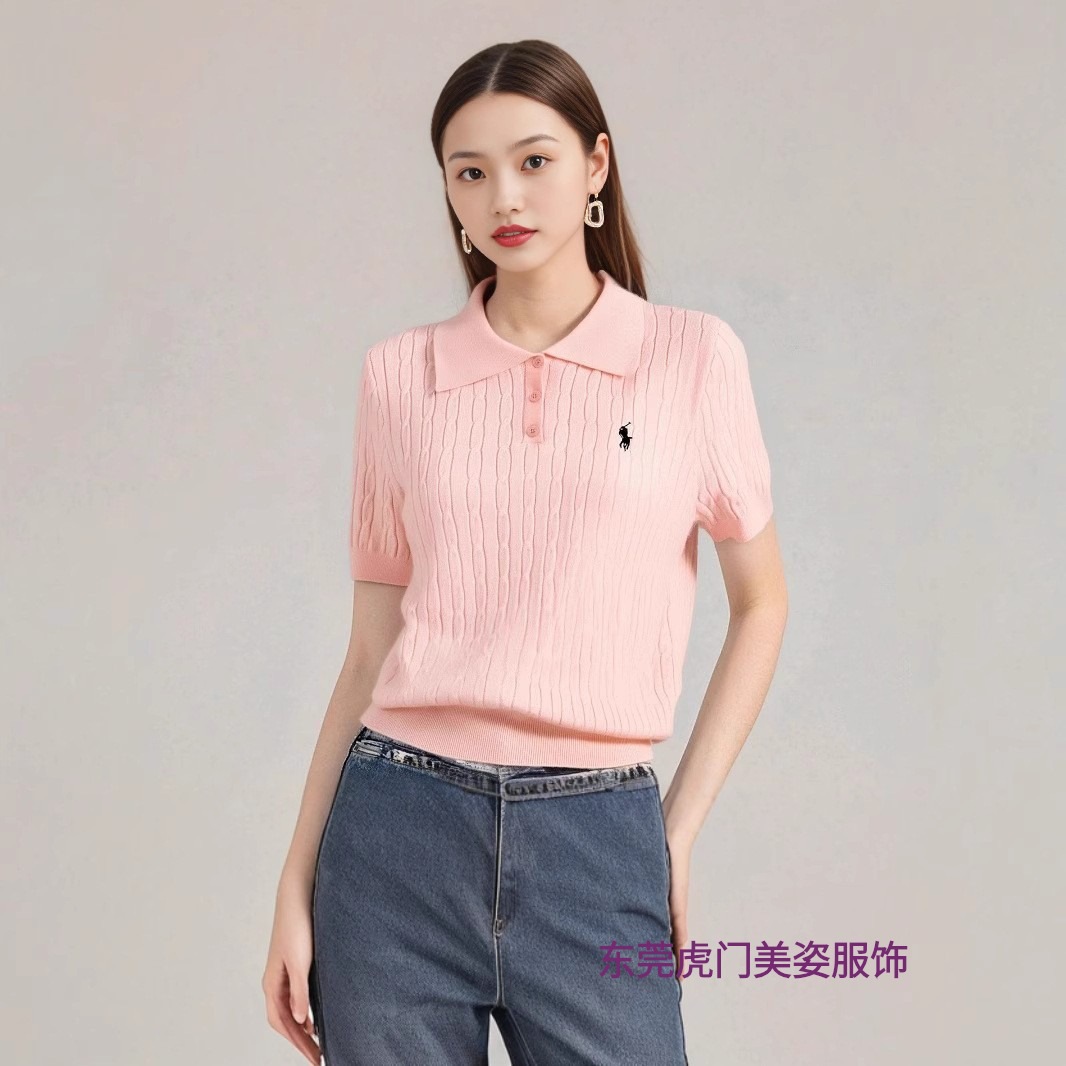 商场专柜品质夏季女式短袖冰丝针织衫麻花甜美设计休闲潮流上衣