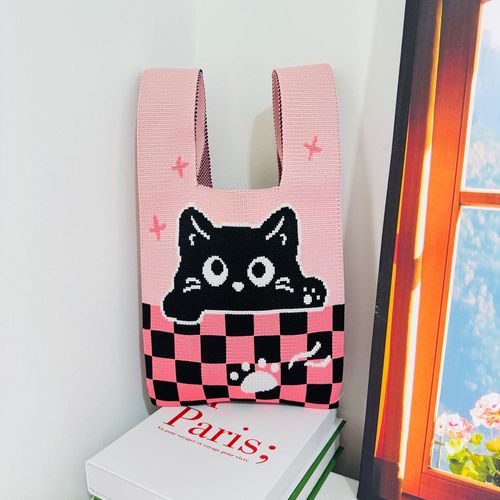 Cartoon Panda Knitted Handbag Large Capacity Korean Style Commuter Tote Bag Vests Bag Simple Gift for Women