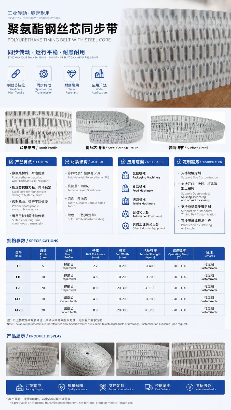 Manufacturer conveyor belt PU polyurethane steel wire 50ATN10 75ATN10 100ATN10 with teeth and fabric reinforcement