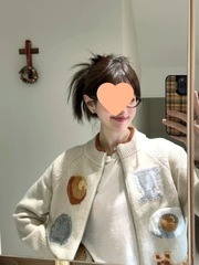 学院风针织开衫女秋冬miu系毛衣外套韩系拉链提花宽松慵懒风上衣