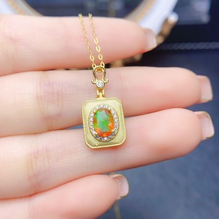 Factory wholesale explosions natural fire opal pendant S925 silver inlaid main stone 5*7 selling Europe and the United States a generation of hair