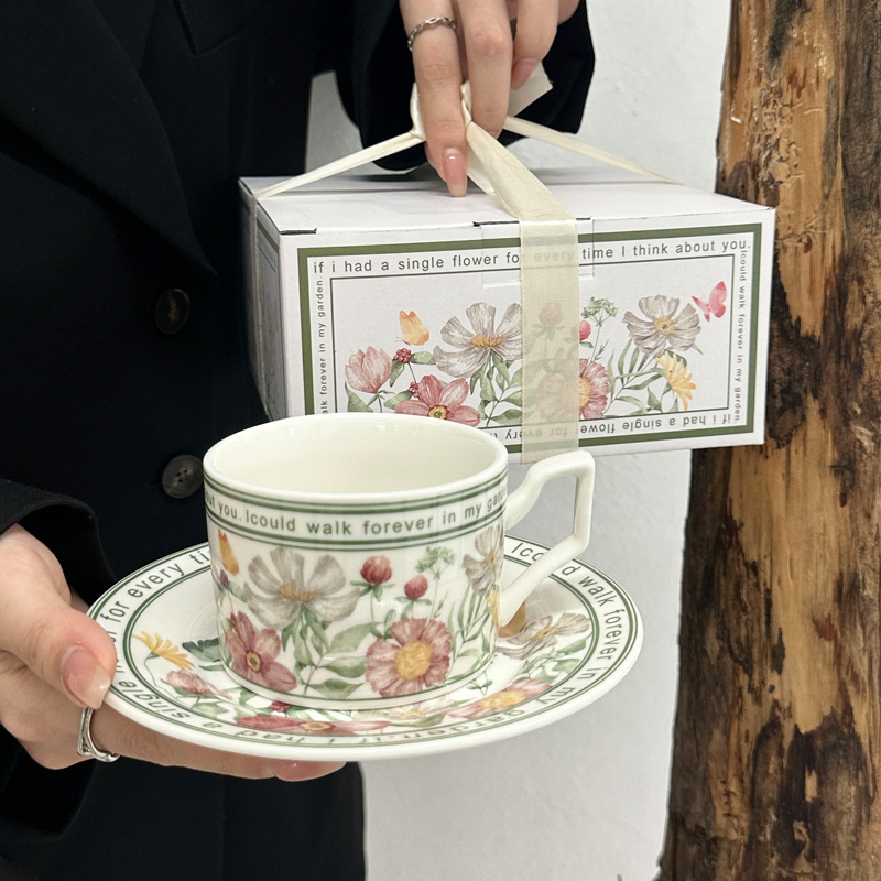 高档小众咖啡杯碟套装半夏花园下午茶精致陶瓷杯乔迁新居伴手礼物|undefined