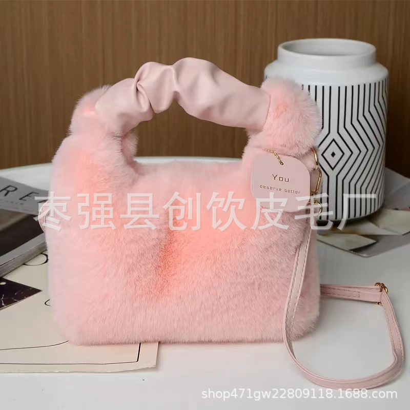 厂家直销新款高级感毛绒手提包包女春夏毛毛包百搭小众链条斜挎包