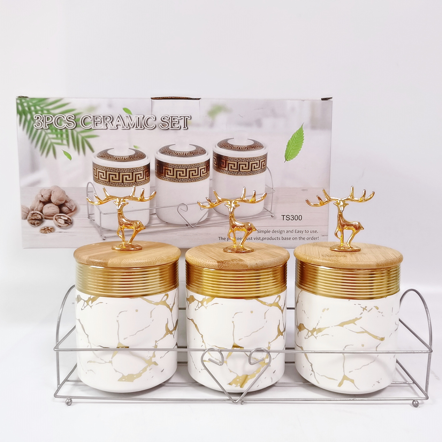 Exportación transfronteriza de almacenamiento de cerámica tarro galvanoplastia sellado tarro cocina condimento tarro con marco de hierro caramelo de almacenamiento tarro traje