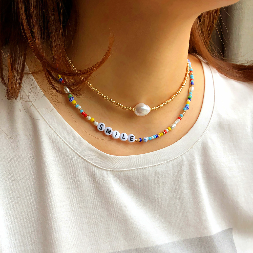 Fashion Alloy Color Bead Necklace Women's Double Layered display picture 1