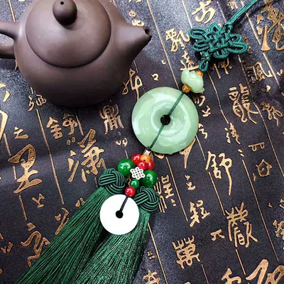 Car hanging – Supplies - double-sided-glossy-safety-buckle-green-tassel