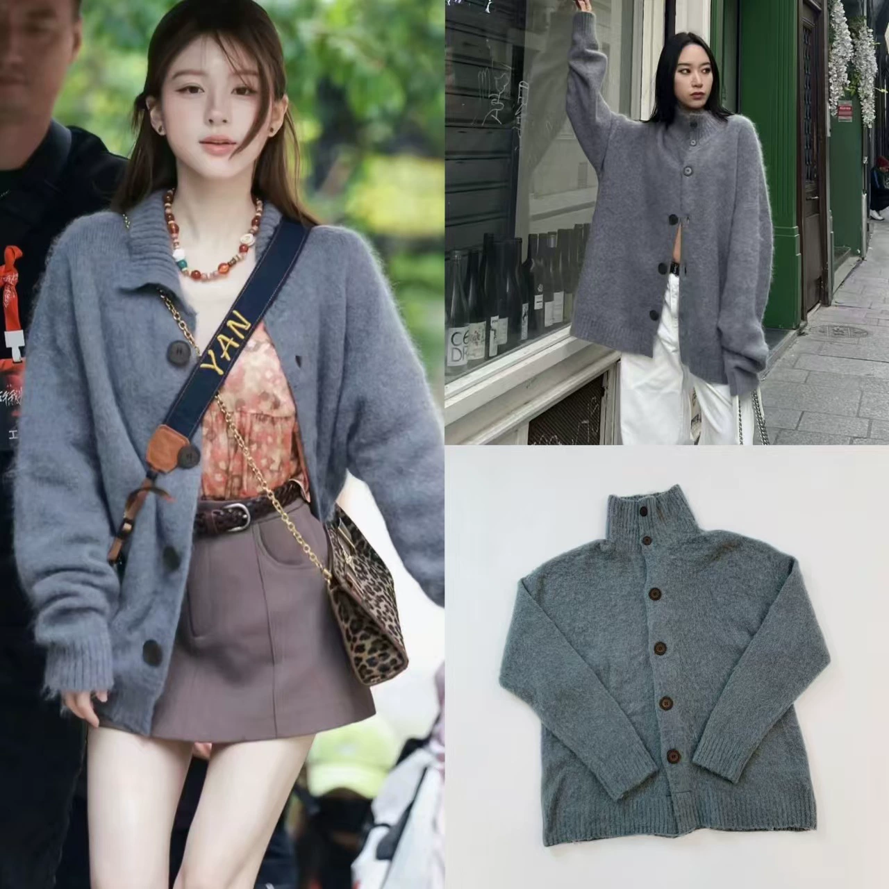 Корейская нишу Чжао Луши с тем же свободным и ленивым свитером свитер женский кардиган с отворотом и воротником