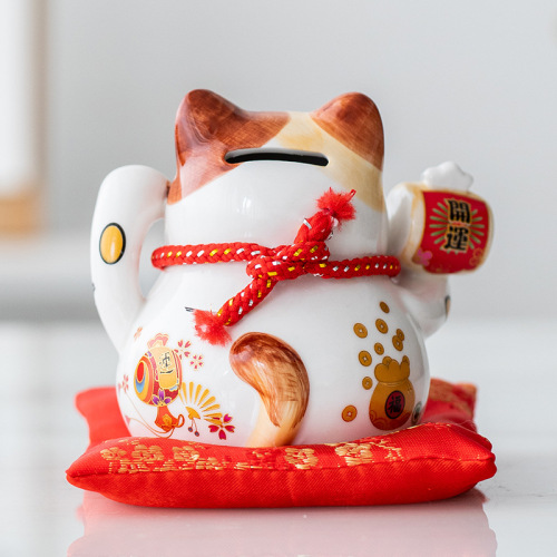 Lucky Cat Figurine Small Store Opening Gift Ceramic Cute Creative Savings Bank Cashier Counter 5-inch