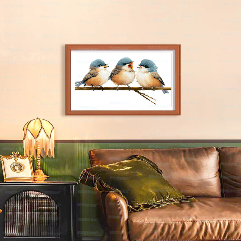 Mona Lisa Real bordado cruzado tres pájaros nuevo estilo moderno minimalista decoración de la sala de estar de animales colgando bordado de hilo hecho a mano image 2