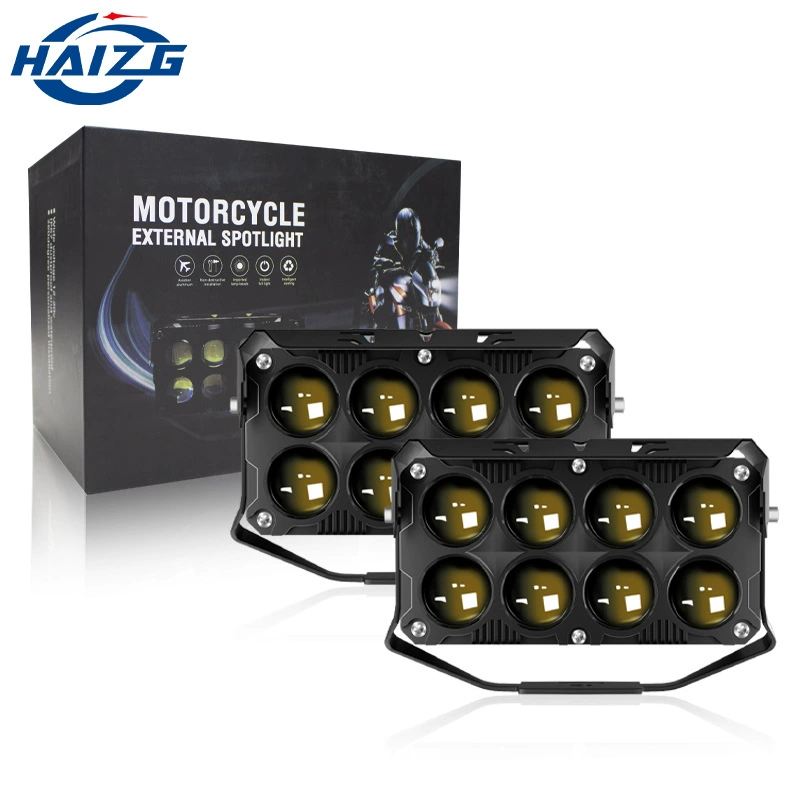 HAIZG мотоцикл прожектор высокого качества толстый модель с вентилятором 8 световых бусин желтый белый двухцветный дальний и ближний свет светодиодный фары