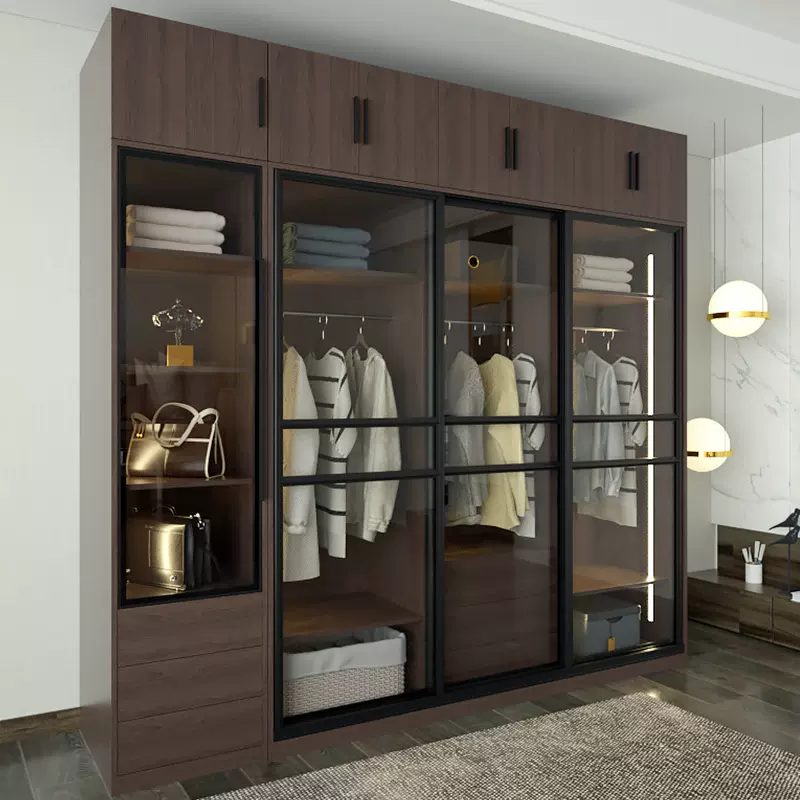 定制现代简约卧室衣柜衣帽间储物柜子现代轻奢转角衣帽间收纳柜子