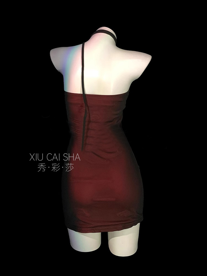 Xiucaisha See-Through Mesh Babydoll Set with Chest Pads, Thong and Open-Crotch Stockings — detail image 12