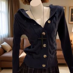 学院风甜美温柔秋冬针织开衫保暖毛衣初秋小个子收腰连帽可爱轻奢
