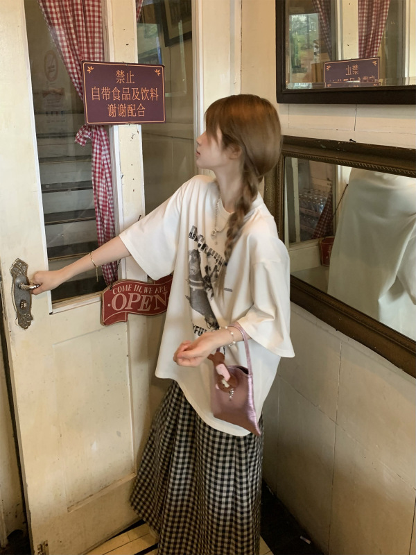 xb パピーランダンスコットンパピープリントラージTシャツルーズ半袖ラウンドネック韓国トップ女性用|undefined