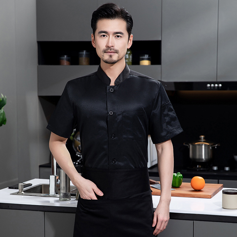 冰丝棉餐饮厨师工作服男夏季透气短袖餐厅后厨快餐店食堂烘焙舒适