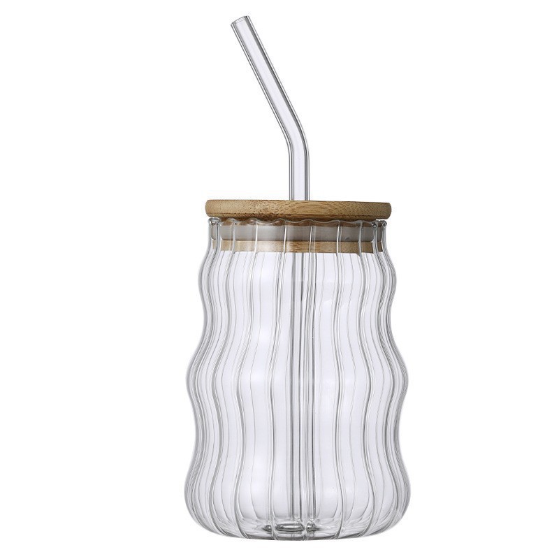 Gordo té de leche nubes tazas de vidrio de alto silicio copas de vidrio con cubierta para niñas caseras tazas de café de paja set