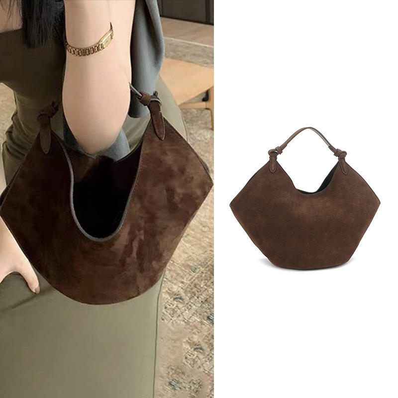 khiate suede tote bag frosted bucket bag brown bag genuine leather American minimalist handbag women's handbag