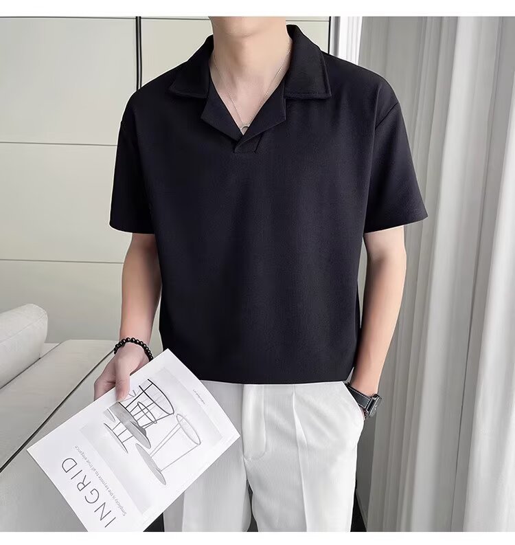 Camicia collo cubano uomo oversized texture waffle maniche corte_voghion.com
