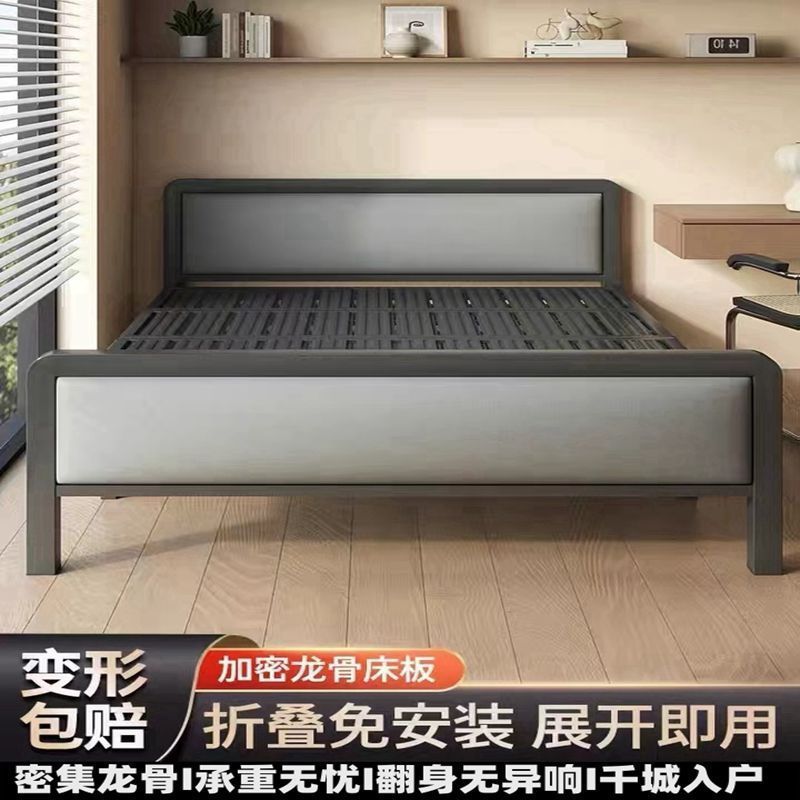 家用折叠床简易双人床出租屋卧室加宽成人铁床超耐用不锈钢单人床
