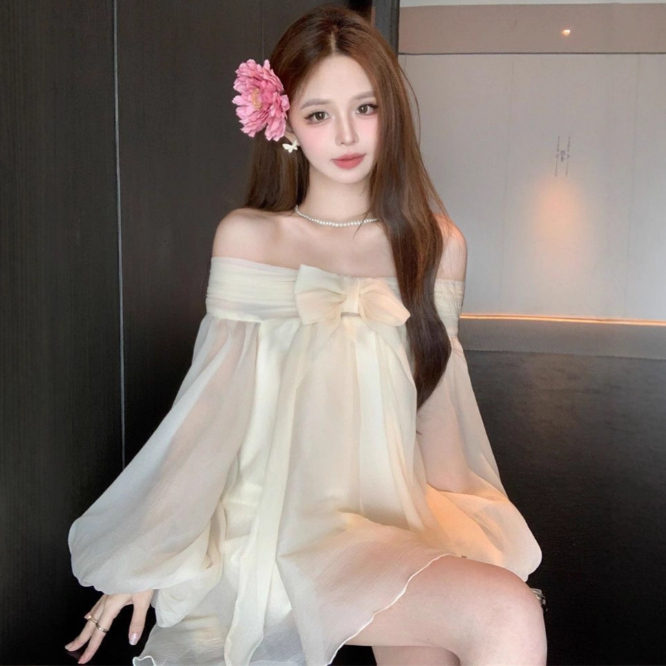Shiffon summer elegant dress with bow