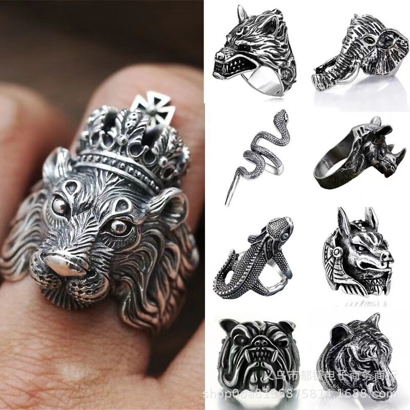 European and American retro punk snake ring lizard dog Pharaoh open ring adjustable replacement exaggerated male domineering female