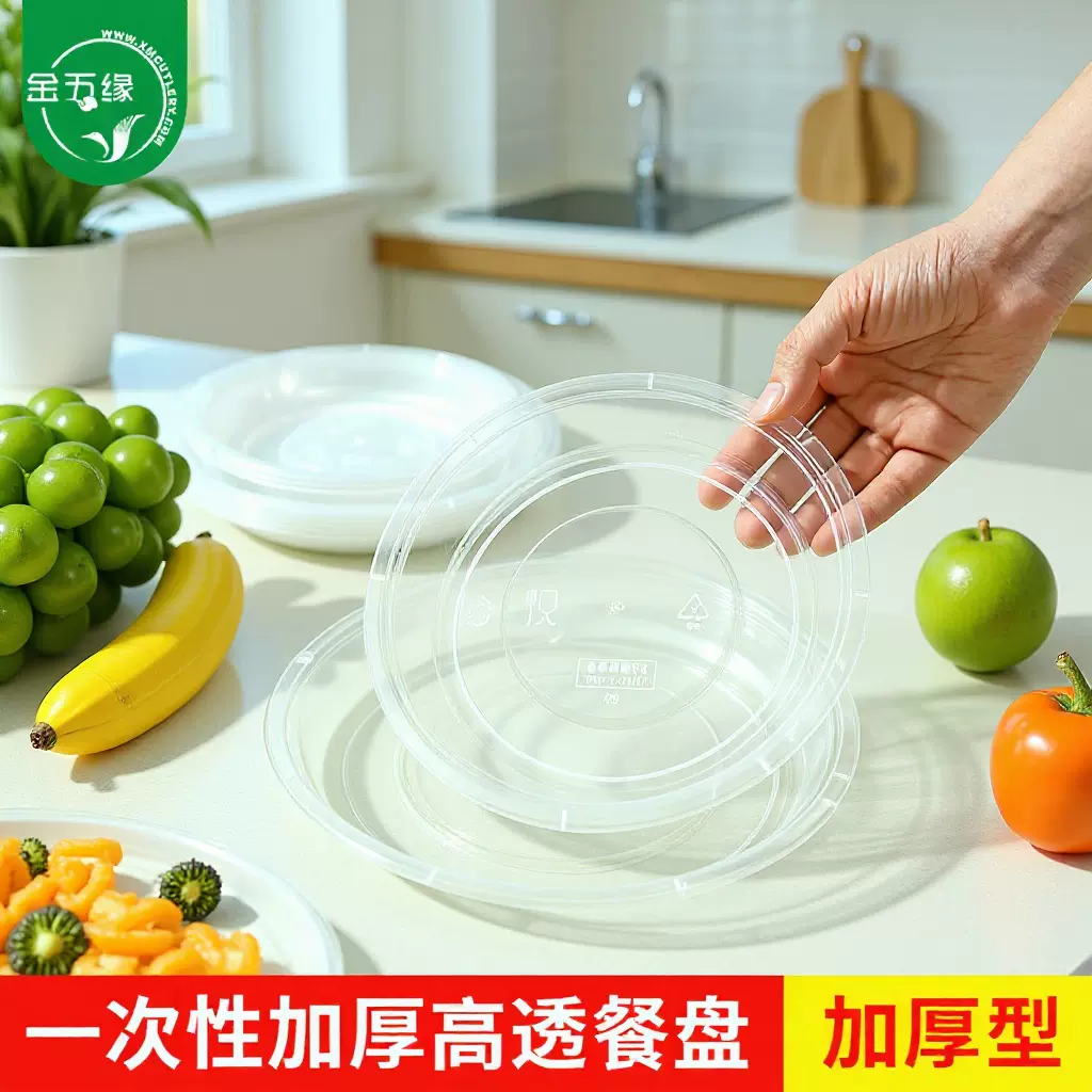一次性带盖餐盘装菜塑料家用烧烤碟子野餐盘圆盘户外餐盘可微波炉