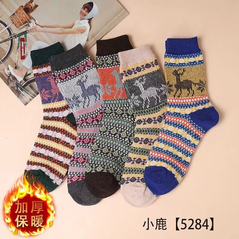 秋冬季女袜子兔羊毛女士加厚毛圈保暖可爱卡通中筒袜子毛巾长筒袜|undefined