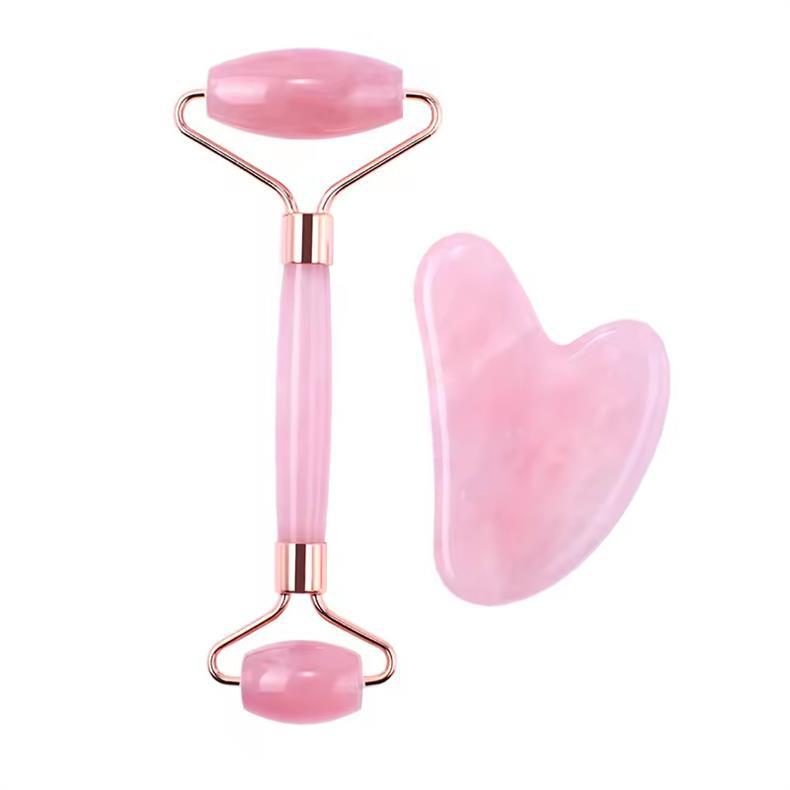 Amazon Pembe Kristal Jade Çift Başlı Masaj Rulörü Kalp Şekli Kazıyıcı Özel Masaj Kazıyıcı Taş Stokta