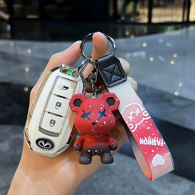 Car key bag | case qx50l/qx70/q70l/qx60/fx35 car - infiniti-g-smart-3-key-trunk-single-shell-white-red-violent-bear-pendant