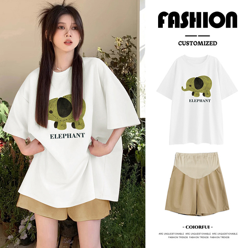 Maternity Tops Summer Set 2025 New Short-Sleeve T-Shirt Trendy Mom Pregnancy High-End Outfit Loose Two-Piece Set