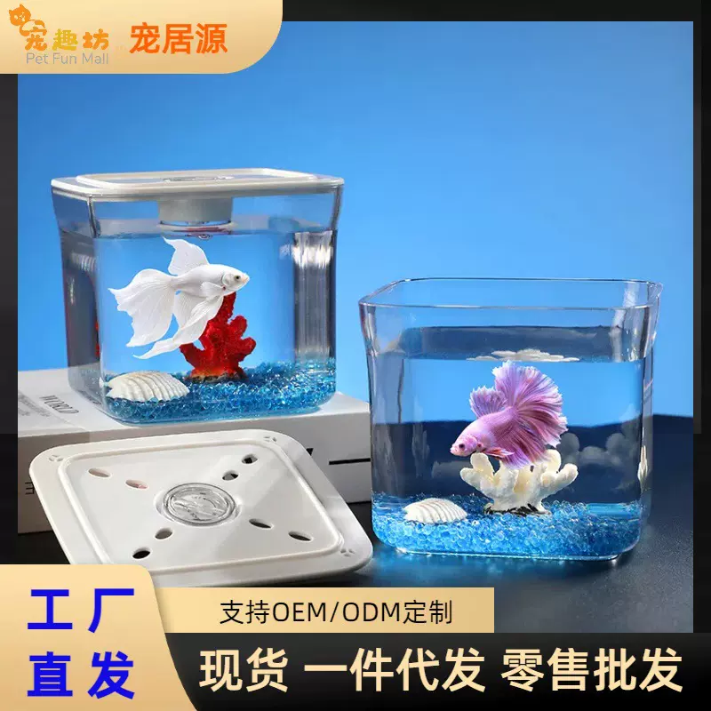 创意超白加厚方形塑料鱼缸艺术小鱼缸小型客厅家用桌面网红斗鱼缸