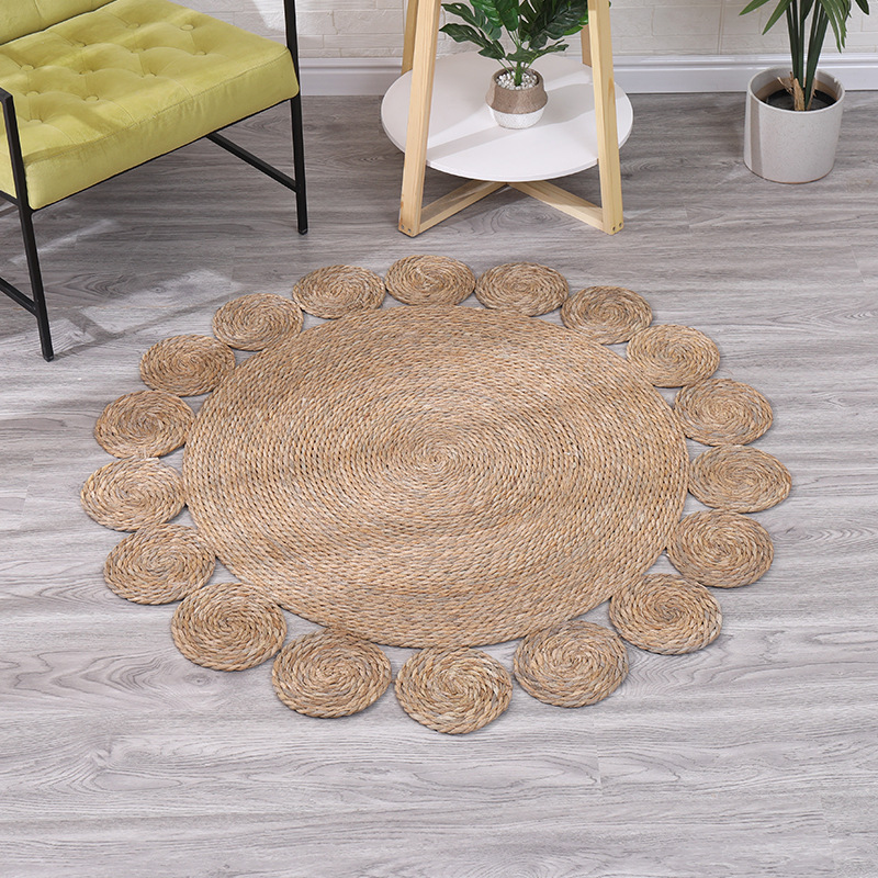 Alfombra redonda de estilo japonés tejida con junco, estilo pastoral, para sala de estar, accesorios de fotografía de ropa para el hogar, estilo bohemio