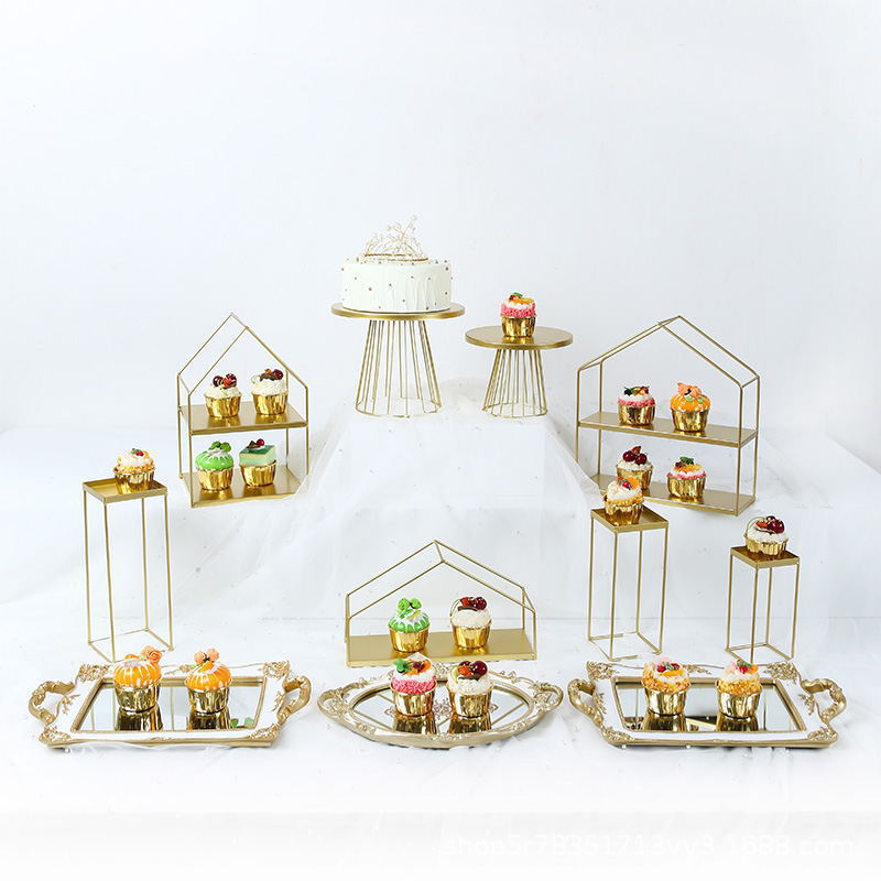 Estante de pastel creativo europeo de postre de metal de decoración estante de exhibición de hotel buffet comida fría mesa de té image 19