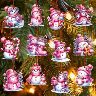 Cross-border New 24 Pieces Christmas Pink Creative Cute Snowman Garden Decorations Party Wooden Pendant