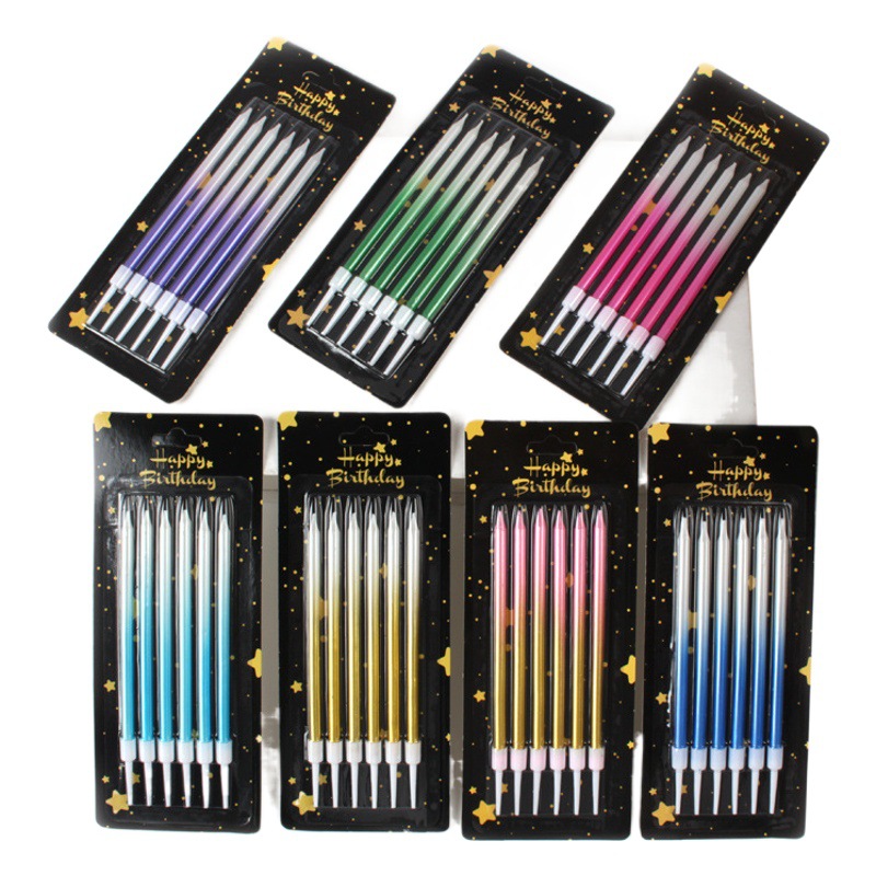 Nuevo dorado gradiente de dos colores seis lápiz vela fiesta pastel hornear decoración cumpleaños vela fabricante