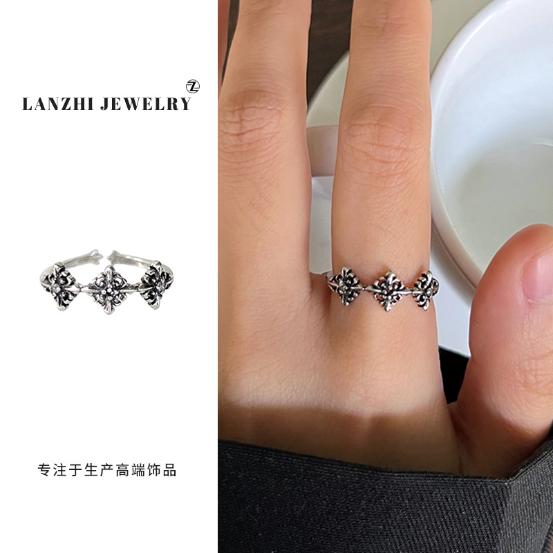 Lan Zhi 925 anillo de plata esterlina personalidad punk exagerado diseño joyería hip hop anillo abierto no desvanecimiento nicho