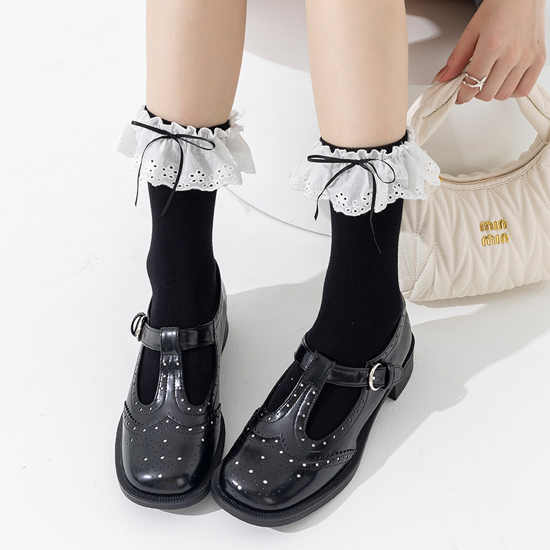 Botas, lazo de encaje de algodón, Lolita, montones de calcetines, mujeres, primavera y otoño, linda niña, calcetines sin huesos estilo ballet miu