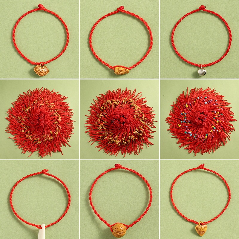 Imitation Wood Small Red Rope Pure Bracelet Hand-Woven Red Rope Bracelet Small Gift Red Rope Bracelet Small Gift Wholesale